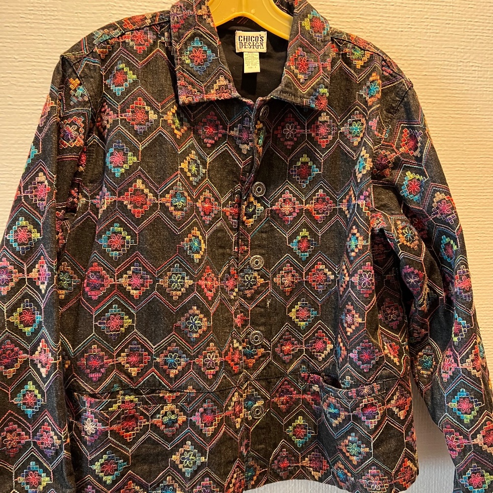 Vintage Chico's Denim Embroidered Jacket and Vest